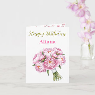 Carte Bouquet Peony Rose Nom personnalisé & Texte Jolie