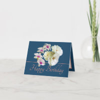 Bouquet rose bleu Roses blanches Orchidées Anniver