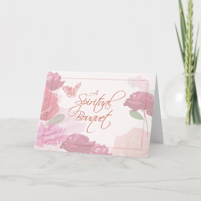 Carte Bouquet spirituel Penser à vous, Religieux, Rose (Devant)