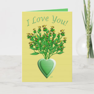Carte Bouquet Tracteur avec Vase Cœur Vert
