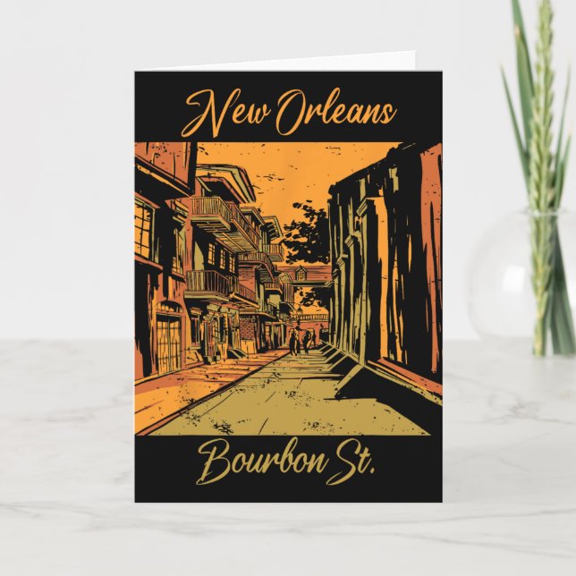 Carte Bourbon Street New Orleans Souvenir Louisiana Mard (Devant)