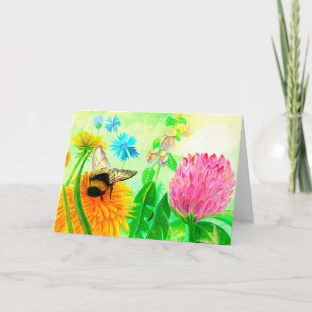 Carte Bourdon Fluffy sur une Fleur de Pissenlit  (Devant)