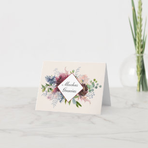 Carte Bourgogne et Merci floral bleu en espagnol
