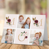 Bourgogne Floral Or MOM Multi Photo Fête des Mères