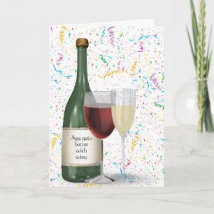 Carte Bouteille à vin Confetti pour fête d'anniversaire