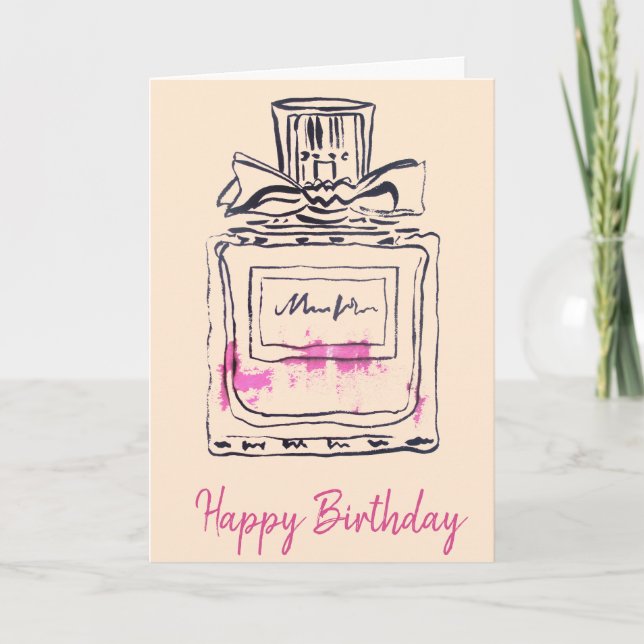 Carte Bouteille de parfum mode aquarelle anniversaire (Devant)