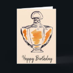Carte Bouteille de parfum mode aquarelle anniversaire<br><div class="desc">Une carte d'anniversaire d'illustration de mode d'une oeuvre originale de l'artiste Sacha Grossel d'une bouteille de parfum vintage de luxe. Cette aquarelle d'un parfum de marque de luxe est dans le style pop art et la couleur arrière - plan est personnalisable.</div>