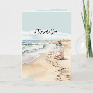 Carte Bouteille d'étoile de mer de sable de plage Je vou