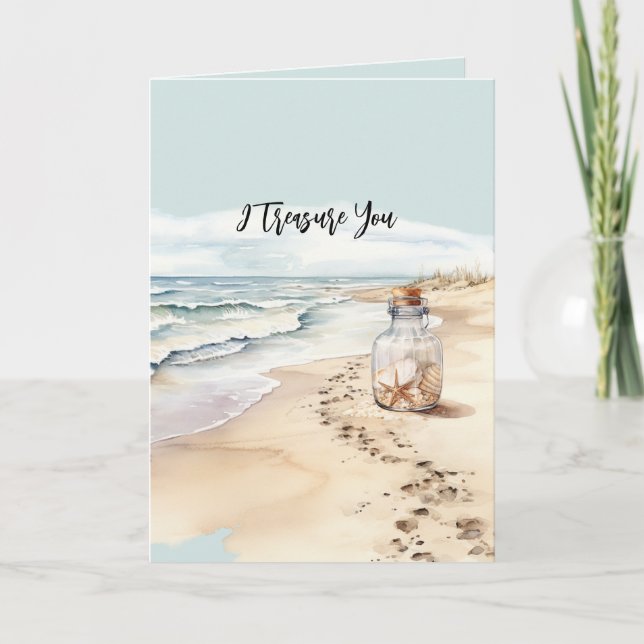 Carte Bouteille d'étoile de mer de sable de plage Je vou (Devant)