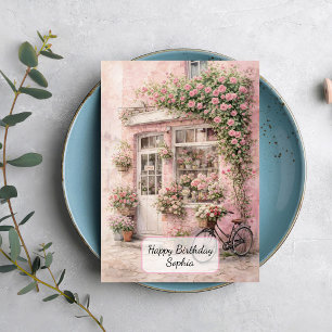 Carte Boutique de fleurs avec bicyclette