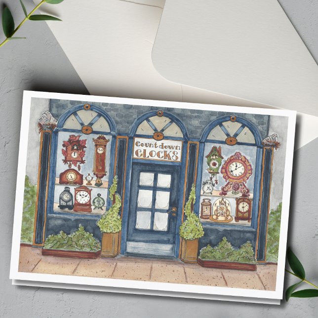 Carte Boutique de l'horloge ancienne du Nouvel An aquare (Créateur téléchargé)