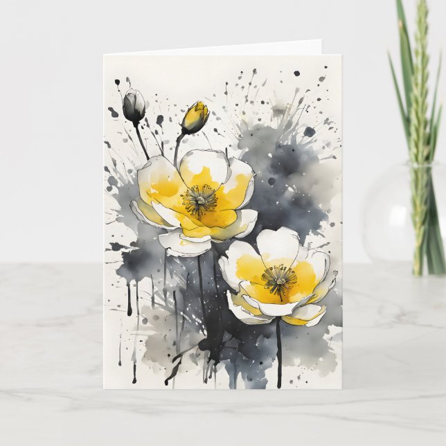 Carte Bouton d'or - Fleurs aquarelle (Devant)