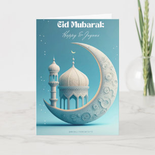 Carte Bouton Eid Mubarak Lune & Étoiles Design Élégant