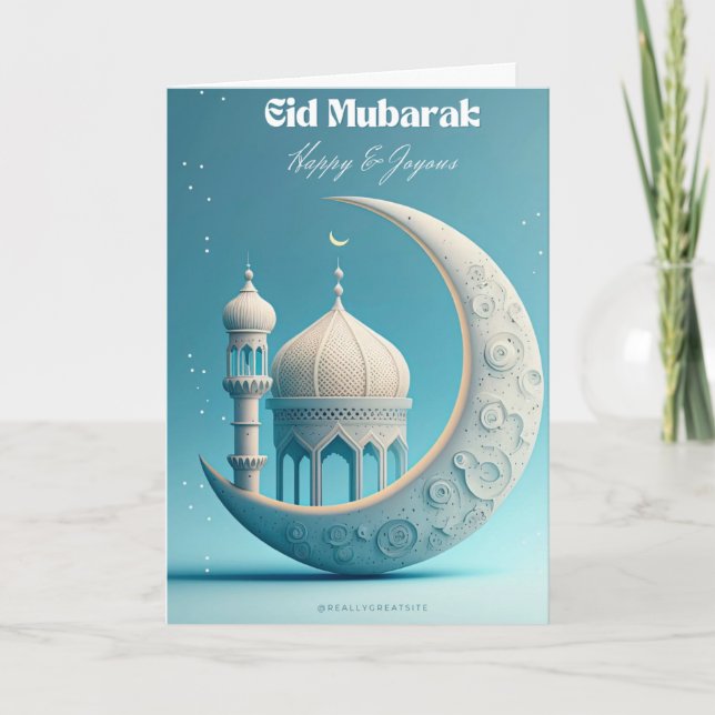 Carte Bouton Eid Mubarak Lune & Étoiles Design Élégant (Devant)