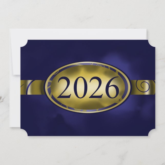 Carte bouton floral bleu et or 2026 (Devant)