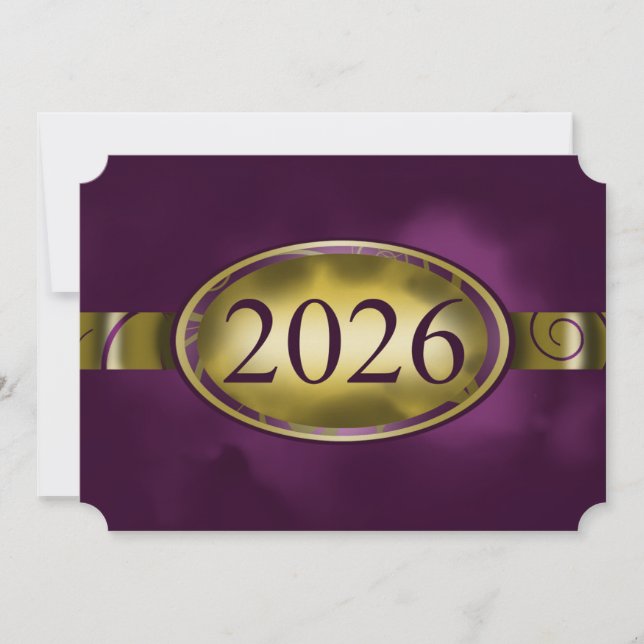 Carte bouton floral pourpre et or 2026 (Devant)