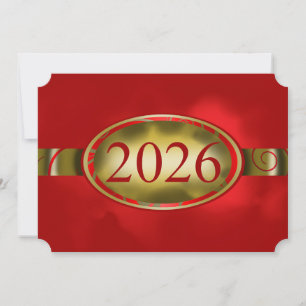 Carte bouton floral rouge et or 2026