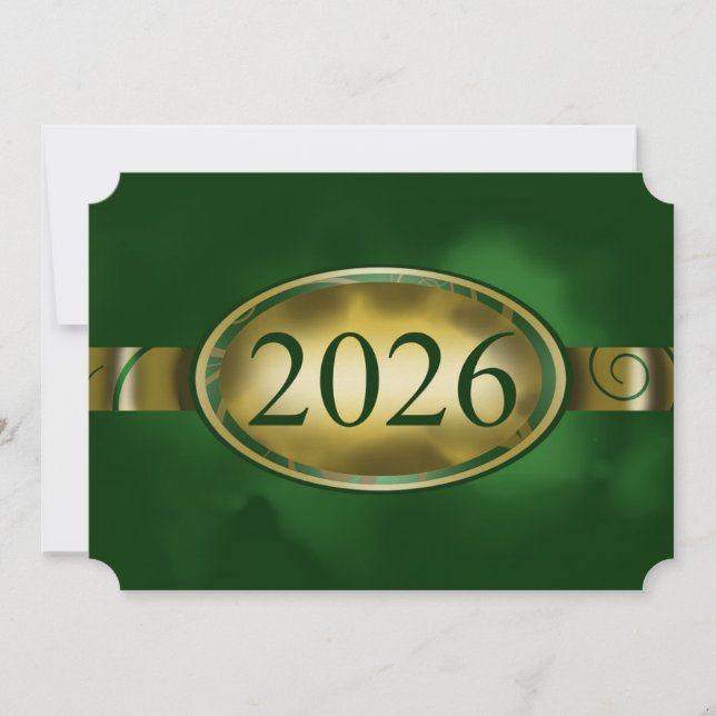 Carte bouton floral vert et or 2026 (Devant)