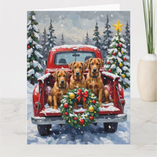 Carte Bouvier des Flandres camion rouge de Noël vacances