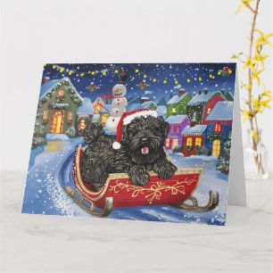 Carte Bouvier Des Flandres Chien en Traîneau Neige Noël