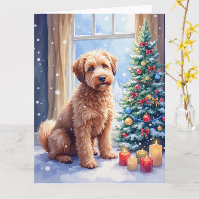 Carte Bouvier des Flandres de Noël Cozy Art (Fleur jaune)