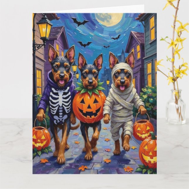 Carte Bouvier des Flandres demande des friandises Hallow (Fleur jaune)