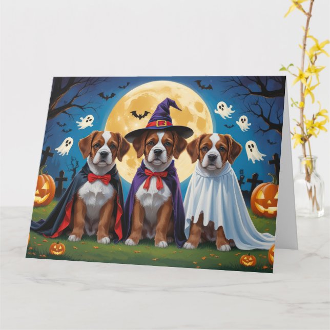 Carte Bouviers Des Flandres Chiens Citrouille Halloween  (Fleur jaune)