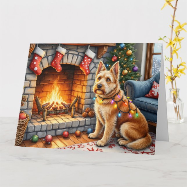 Carte Bouviers des Flandres Fireplace Christmas Lights (Fleur jaune)