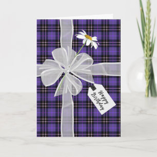Carte Bow d'anniversaire avec marguerite sur Tartan Plai