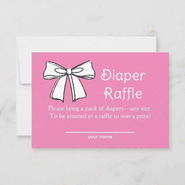 Carte Bow Diaper Blanc Raffle Pink Ticket Enboîtie (Devant)