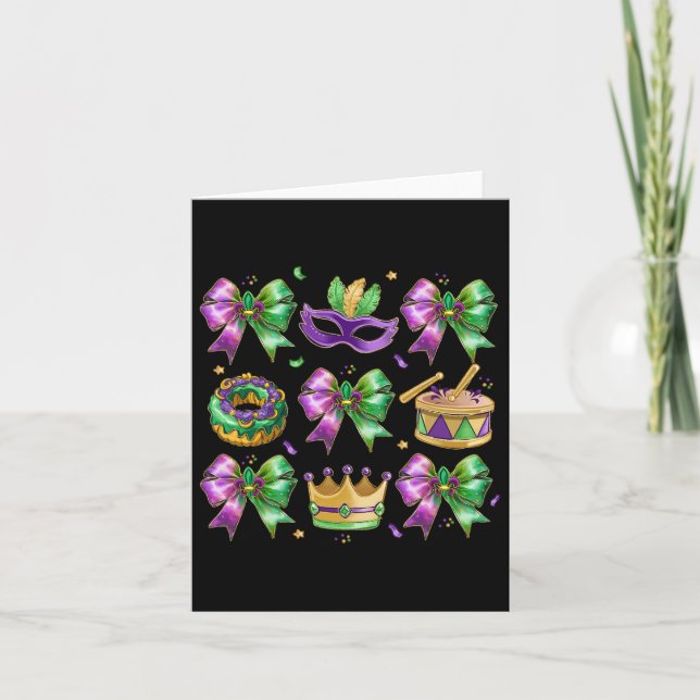 Carte Bow King Cake Couronne Masque Tambour Mardi Gras C (Devant)