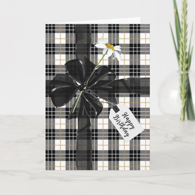 Carte Bow Noir Anniversaire Sur Tartan Plaid (Devant)