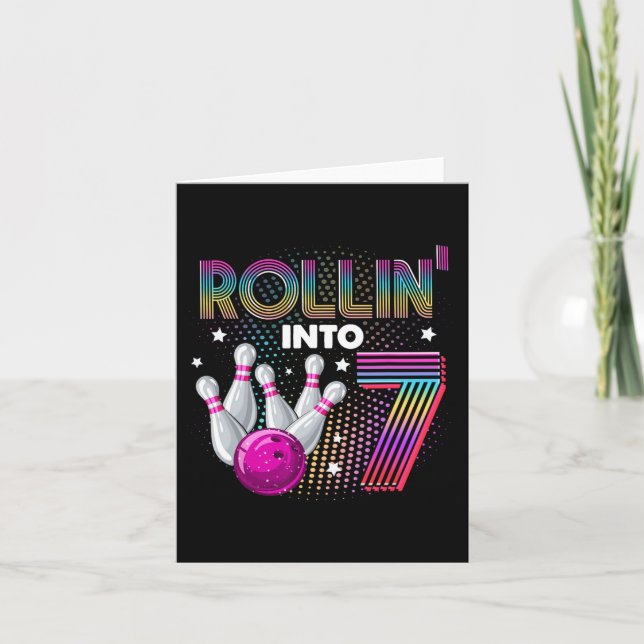 Carte Bowling Anniversaire Fête Rollin Into 7 7e Anniver (Devant)