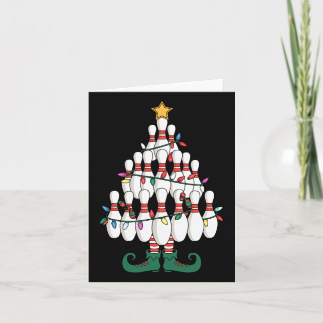 Carte Bowling Elves Pin Strike Christmas Tree Lights Xma (Devant)