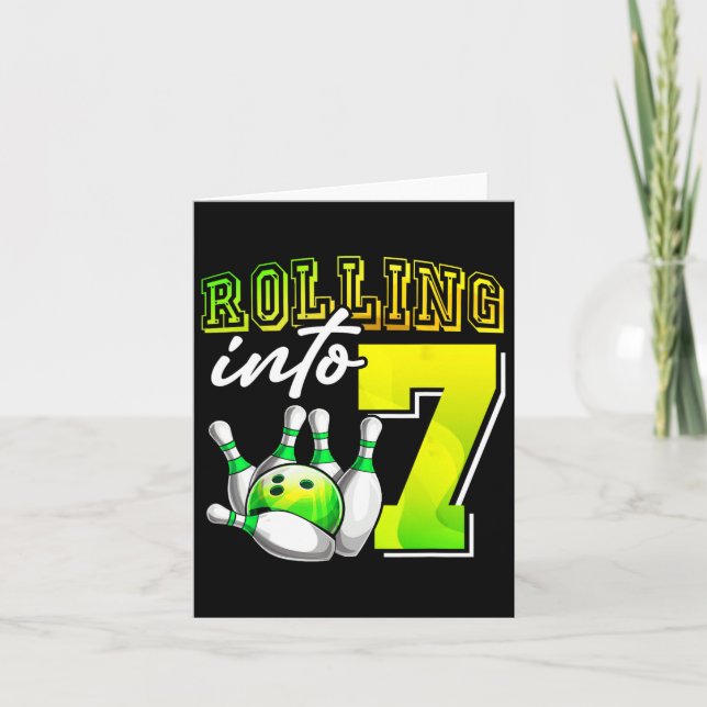 Carte Bowling Party Rolling dans 7 7e anniversaire fille (Devant)