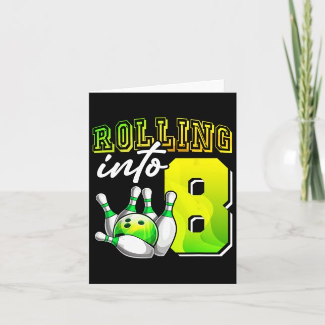 Carte Bowling Party Rolling en 8 8e anniversaire filles  (Devant)