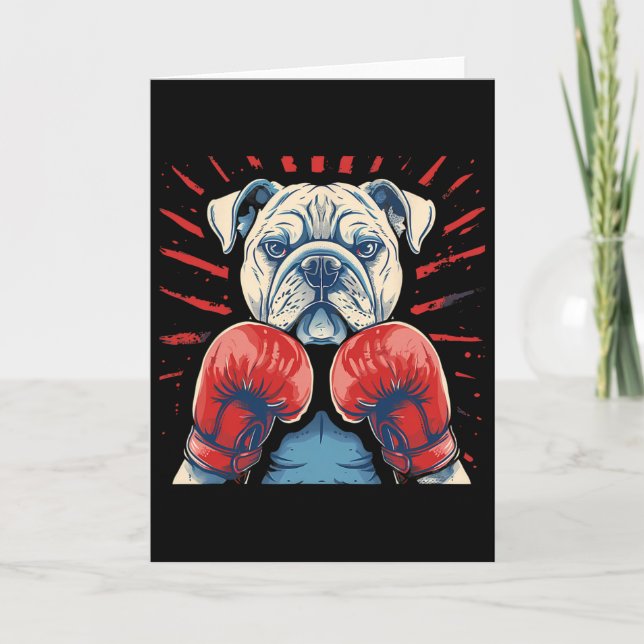 Carte Boxer Bulldog avec gants de boxe Kickboxing Drôle  (Devant)