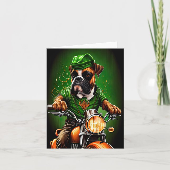 Carte Boxer Chien Conduite Vélo St. Patrick's Day (Devant)
