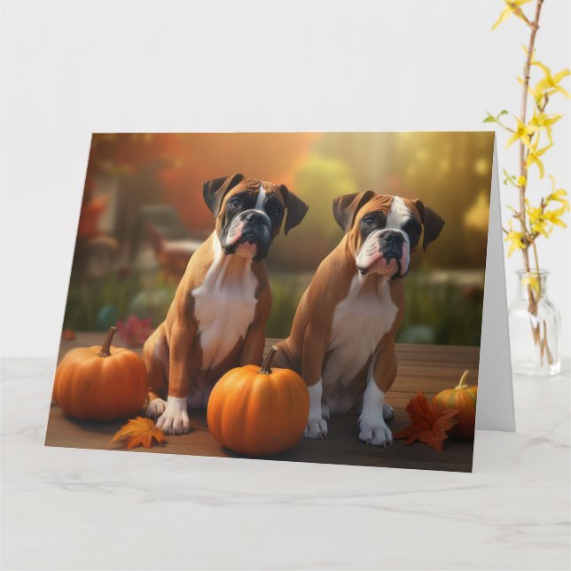 Carte Boxer chiot Automne Delight Pumpkin  (Fleur jaune)