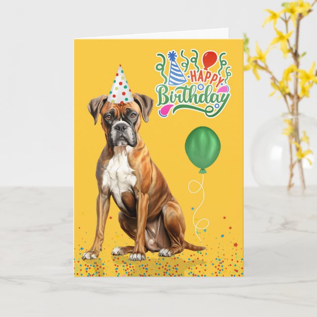 Carte Boxer Dog Party Hat Yellow Birthday (Fleur jaune)