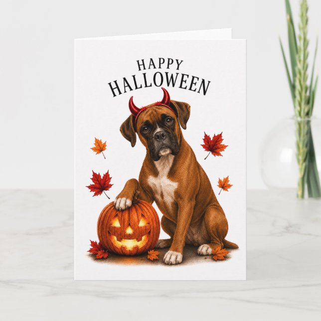 Carte Boxer Halloween Diable Chien (Devant)