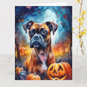 Carte Boxeur d'Halloween avec citrouilles effrayant