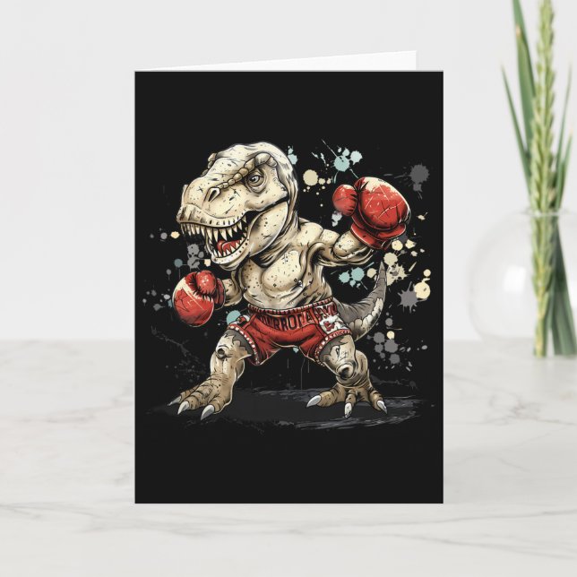 Carte Boxeur Dinosaure Boxeur T-rex Kickboxing Dino Boxe (Devant)