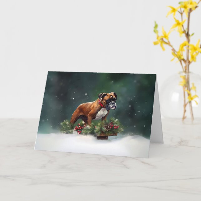 Carte Boxeur Noël neige hiver (Fleur jaune)