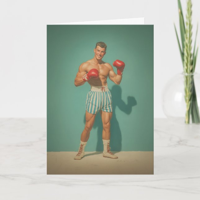 Carte Boxeur Vintage En Short À Rayures (Devant)