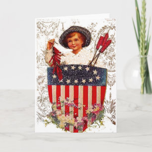 Carte Boy Flag July 4th Patriotic Vintage Postcard Art