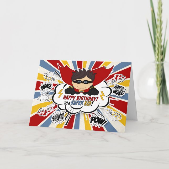 Carte Boys Birthday Super Kid Red and Blue Comic Book (Devant)