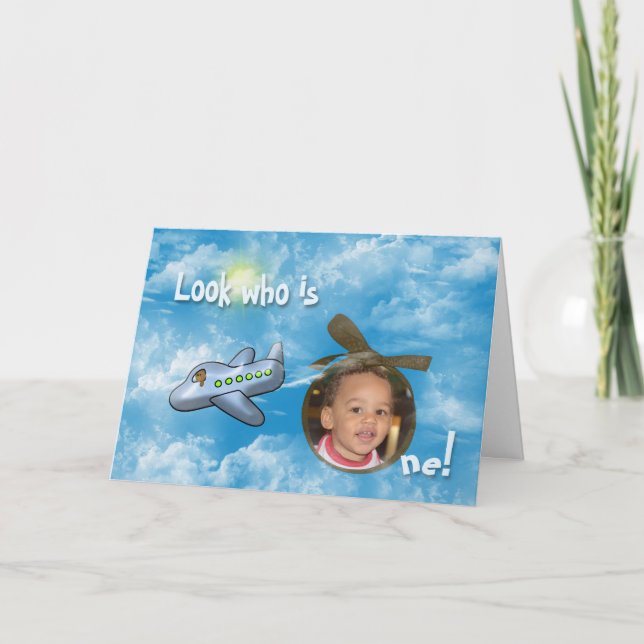 Carte Boy's First Birthday with airplane and photo frame (Devant)