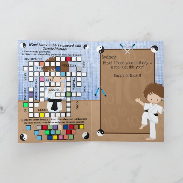 Carte Boys Fun Karate Secret Message Joyeux anniversaire (Intérieur)