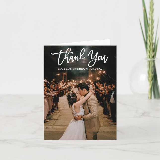 Carte Bracelet Script Mariage Photo Merci Note moderne (Devant)